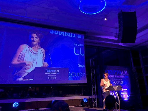 Sarah Parish CryptoAM awards Cudos